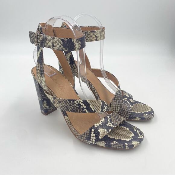Madewell The Liv Sandal Snake‎ Embossed Leather Block Heel Strappy - Picture 4 of 9